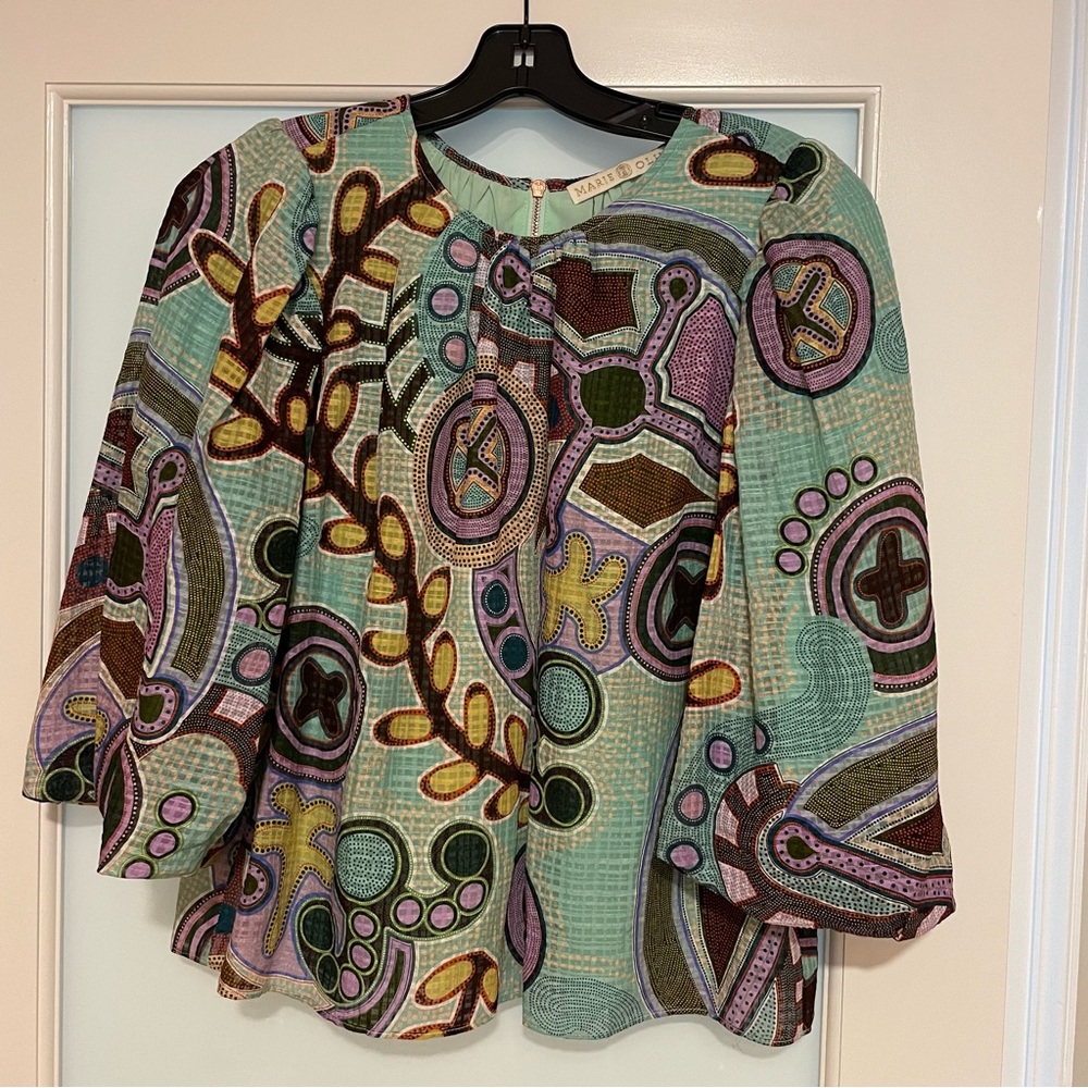 Marie Oliver Mint Green Multi-Print Peasant Blouse